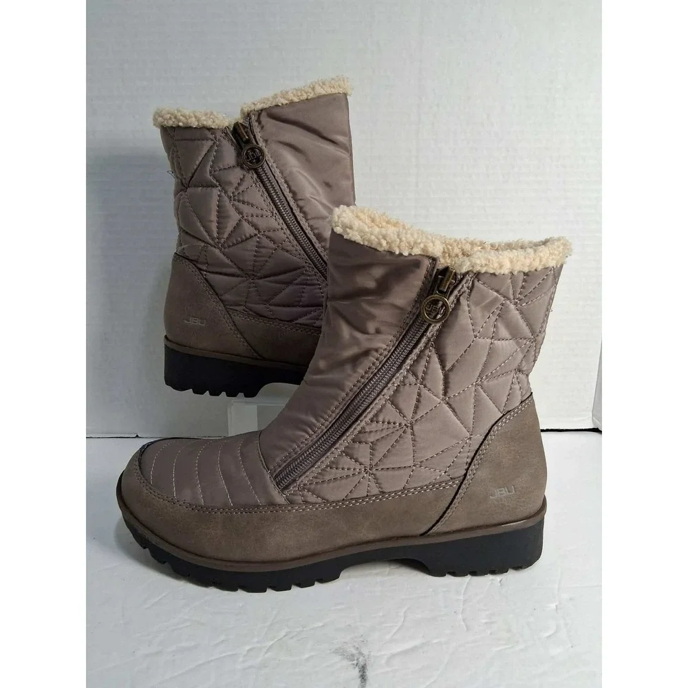 JBU Snowflake Waterproof Winter Boots Women's Size 7.5 Tan Faux Fur Lined Zip Up